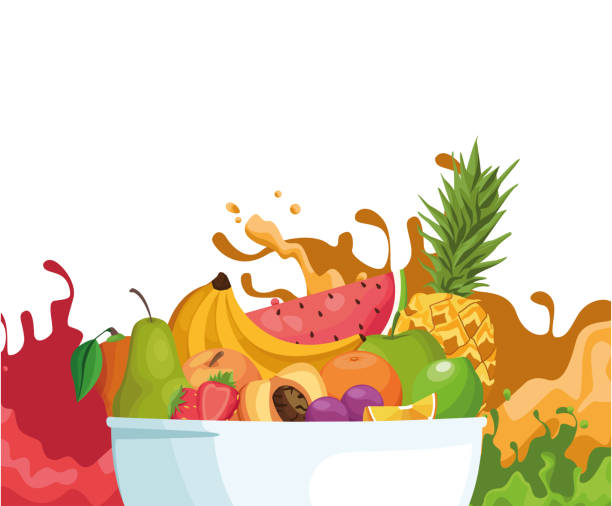 istock bowl with tropical fruits over splash juices 1187951999