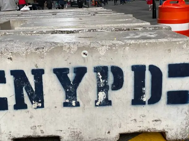 A Row of NYPD Police Concrete Traffic Barricades