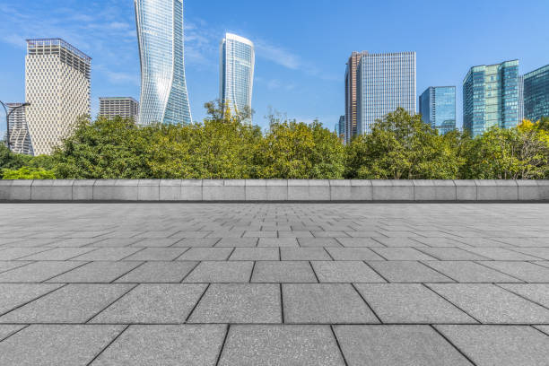 istock empty brick floor with cityscape and skyline 1187952862