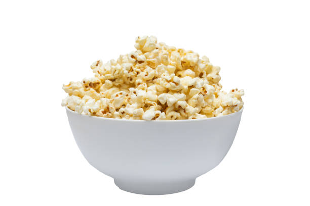 istock Popcorn in white big bowl isolated on white background 1187955393