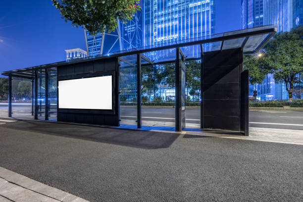 istock Blank billboard on bus stop at night, hangzhou, china 1187957311