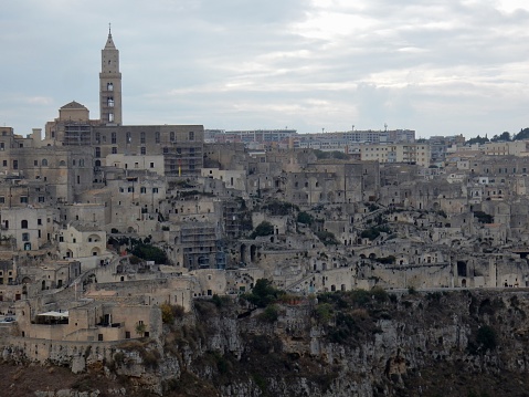 Matera, Basilicata, Italy - November 1, 2019: Overview from the Belvedere of Murgia Timone