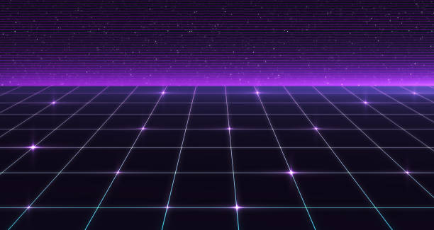 istock Retro Sci-Fi Background Futuristic Grid landscape of the 80`s. Digital Cyber Surface. Suitable for design in the style of the 1980`s. 3D illustration 1187959610
