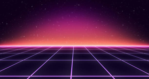 istock Retro Sci-Fi Background Futuristic Grid landscape of the 80`s. Digital Cyber Surface. Suitable for design in the style of the 1980`s. 3D illustration 1187959628