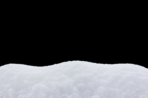snowdrift isolated on black background closeup