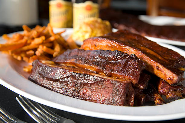 Hickory Smoked Kansas City Style Barbequed Pork Ribs stock photo