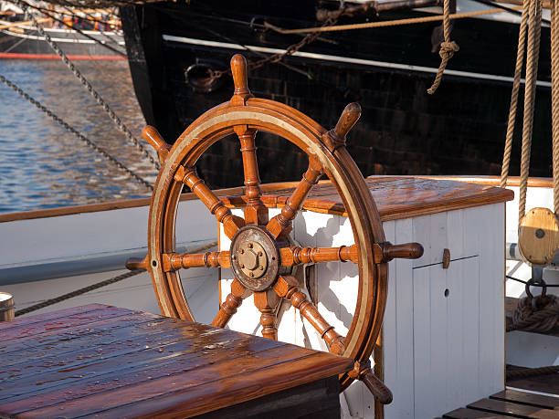 istock Ship steering wheel on a  sailing boat 118796894