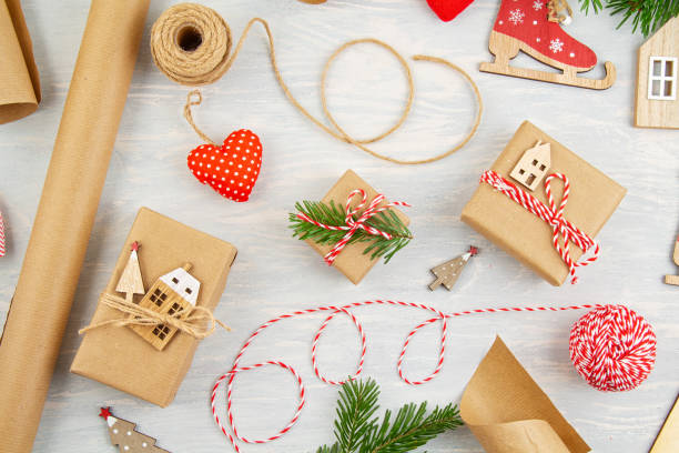 istock Festive christmas background with plastic free, natural decoration. 1187970615