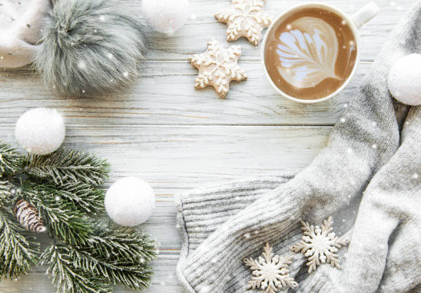 istock Cup of coffee and Christmas decorations 1187970718