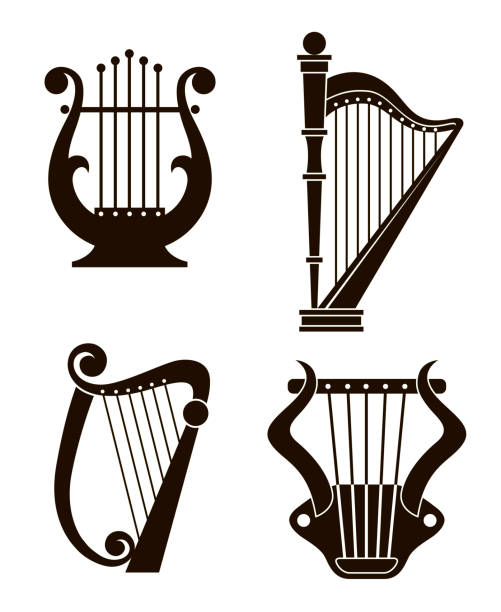 harp and lyre icons ancient harp and lyre icons collection isolated on white background conservatory education building stock illustrations