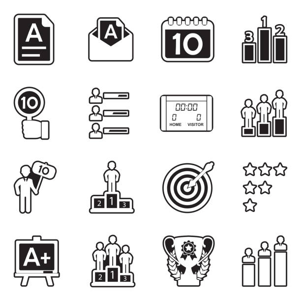 ilustrações de stock, clip art, desenhos animados e ícones de score icons. line with fill design. vector illustration. - report card illustrations