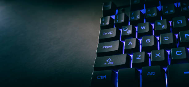 Gaming Keyboard With Blue Led Lights, Copy Space On Left