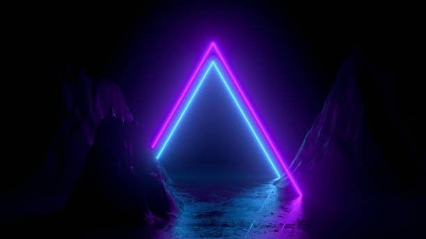 istock 3d abstract background with ultraviolet neon lights, rocks and mountains, cosmic landscape, glowing tunnel door 1187982221