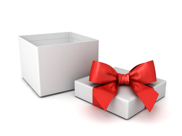 istock Blank open gift box or present box with red ribbon and bow isolated on white background with shadow 1187982826