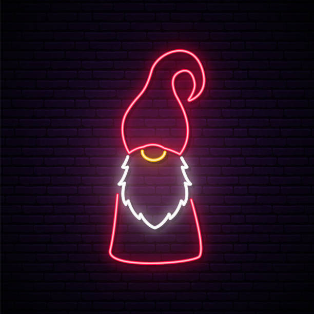 weihnachten gnome neon zeichen. süße skandinavische nimmin tomte illustration im neon-stil. vektor-licht-zeichen. - santa claus christmas cartoon traditional culture stock-grafiken, -clipart, -cartoons und -symbole