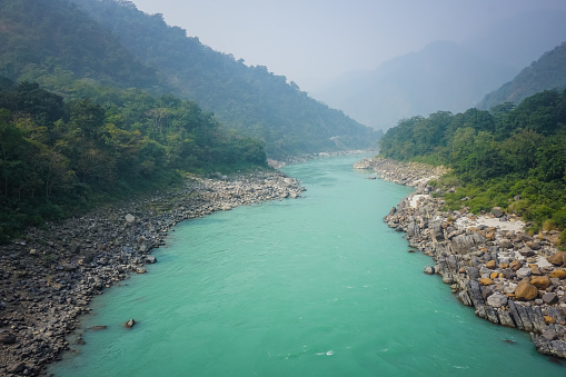 Beautiful turquoise Ganges River in Rishikesh, India