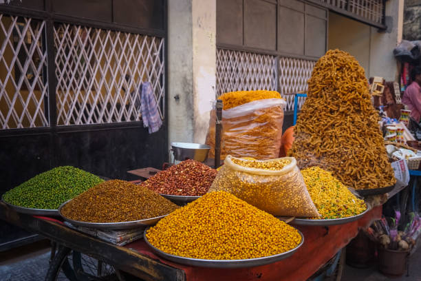 Colorful Indian street snacks in Rishikesh