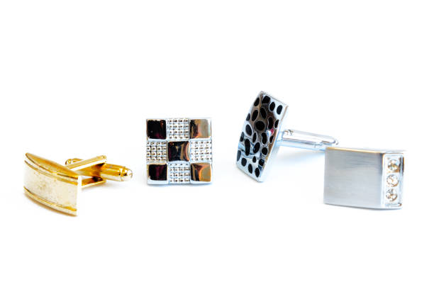 istock Studio shot group of modern stainless steel cufflinks isolated on white 1188002131