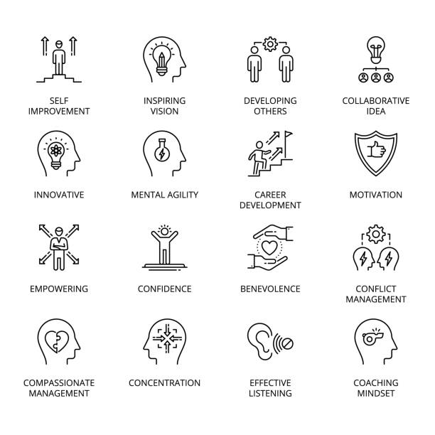 Qualities of A Leader and skills conceptual icons Qualities of A Leader and skills conceptual icons, fully editable - vector self improvement stock illustrations