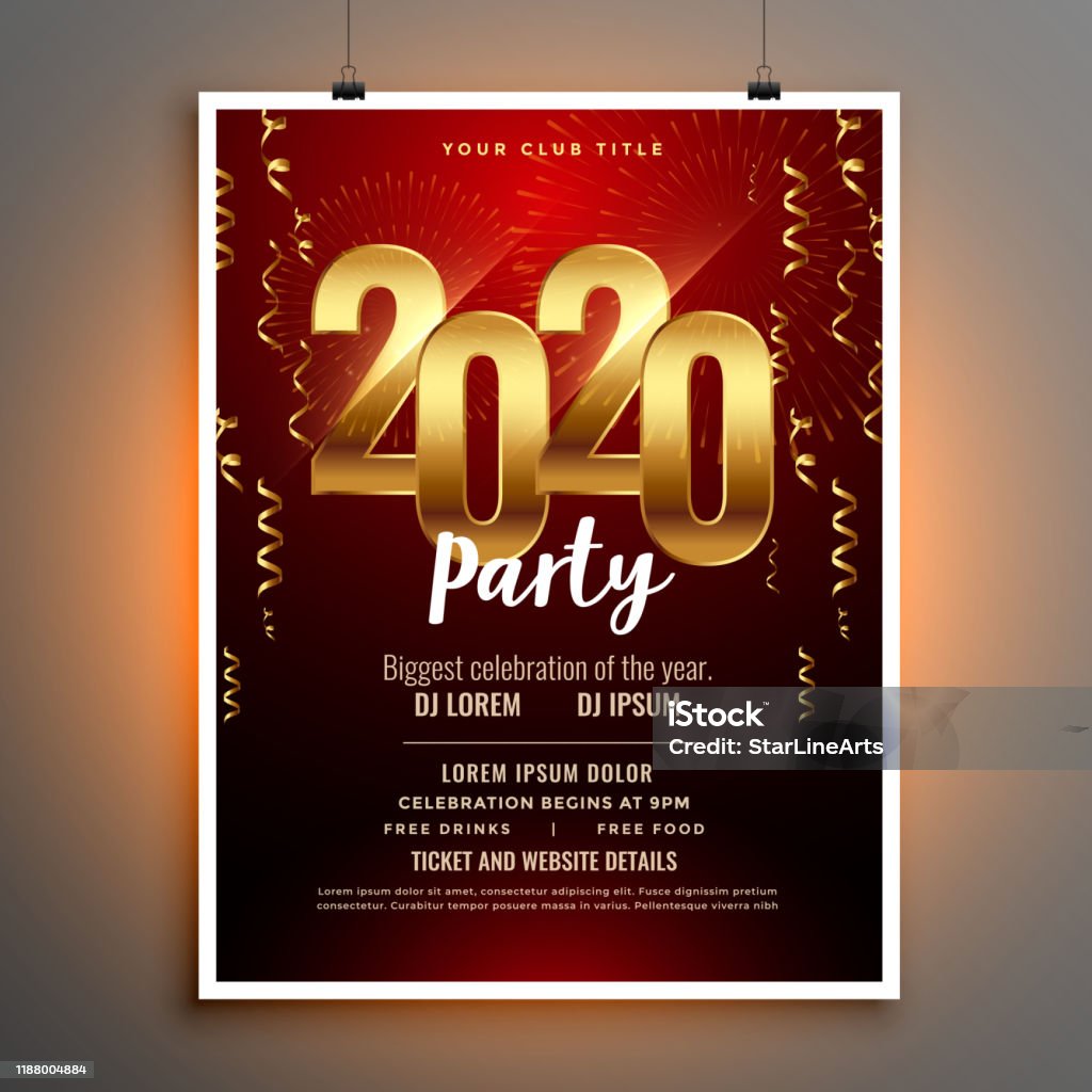 Happy New Year 2020 Invitation Flyer Template Design Stock ...