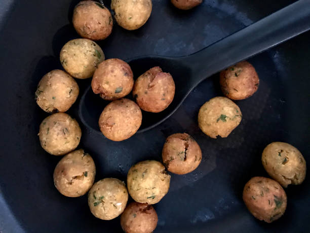 Falafel Vegetarian Fried Balls of Chickpea in Pan.