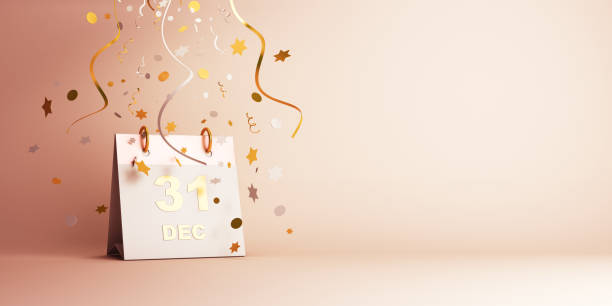 Happy New Year Eve Design Creative Concept December 31 Calendar And Gold  Silver Glittering Confetti On Gradient Background Stock Photo - Download  Image Now - iStock