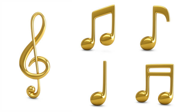 istock 3d Rendering Four Golden Music Notes isolated on white background 1188008488