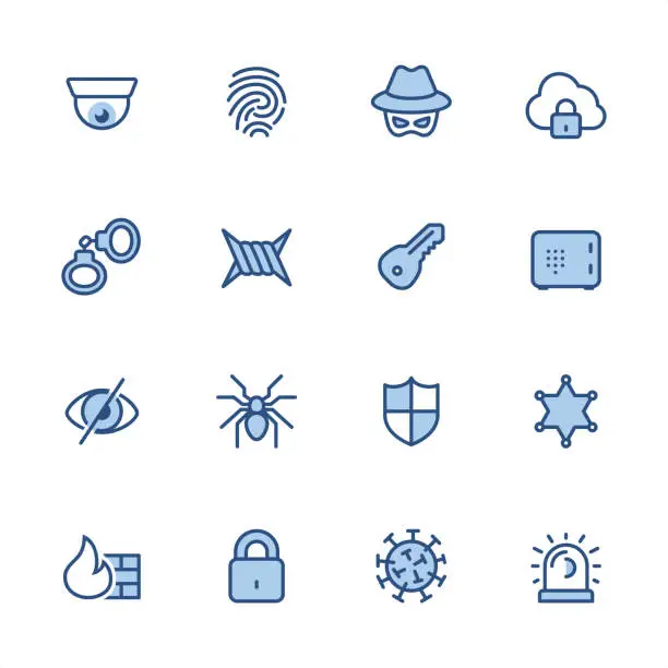 Vector illustration of Security - Pixel Perfect blue outline icons