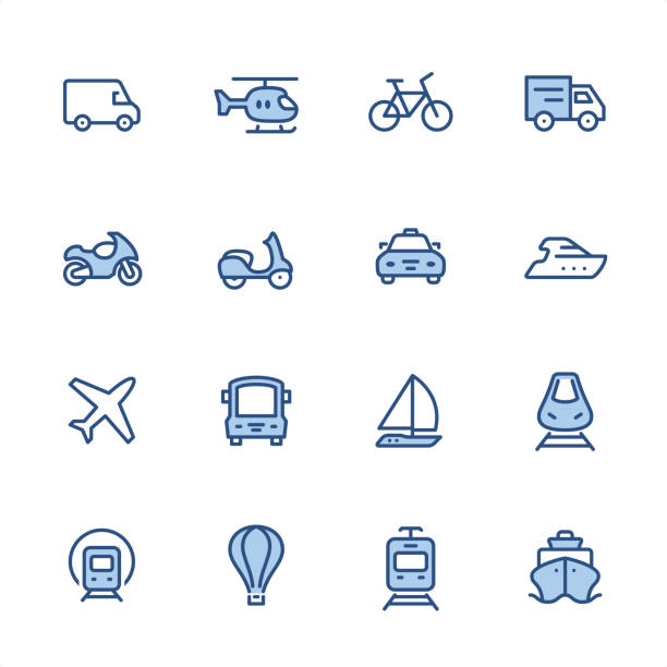 Mode of Transport - Pixel Perfect blue outline icons 16 indigo and blue Transport icons set #29
Pixel perfect icon 48x48 pх, outline stroke 2 px.
First row of icons contains:
Van-Vehicle, Helicopter, Bicycle, Truck;
Second row contains:
Motorcycle, Motor Scooter, Taxi, Yacht;
Third row contains:
Airplane, Bus, Sailboat, Monorail;
Fourth row contains:
Subway Train, Hot Air Balloon, Train - Vehicle, Cruise Ship.
Complete Indigico collection - https://www.istockphoto.com/collaboration/boards/t5bVQfKvf0a-h6WHcFLuIg indigo truck stock illustrations