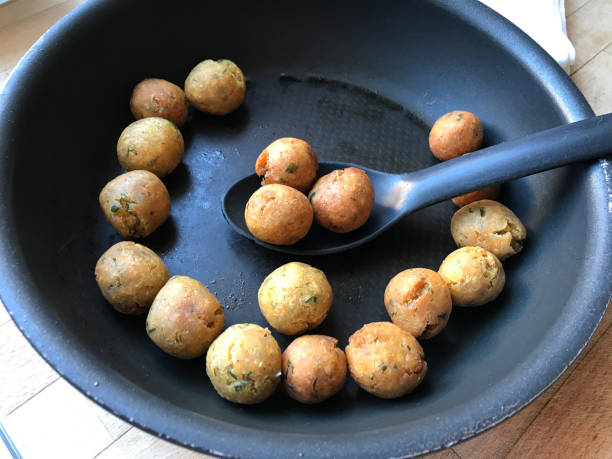 Falafel Vegetarian Fried Balls of Chickpea in Pan.