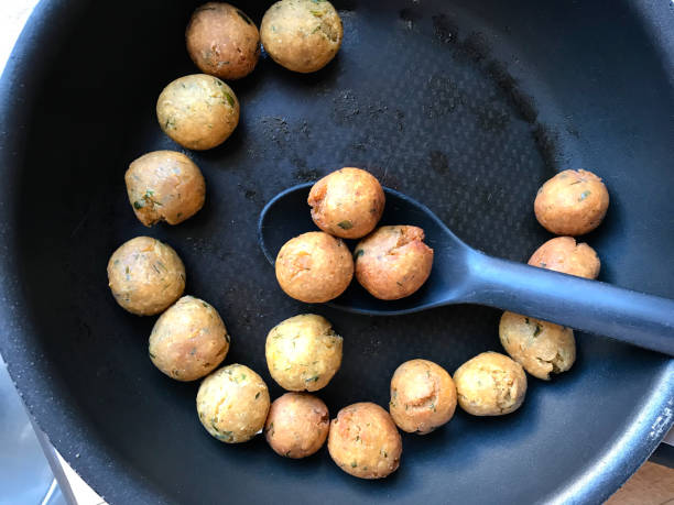 Falafel Vegetarian Fried Balls of Chickpea in Pan.