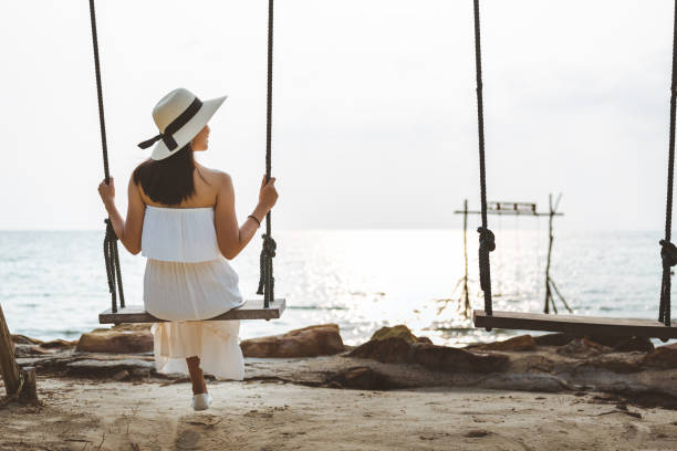 istock Woman on swing in beach 1188016189
