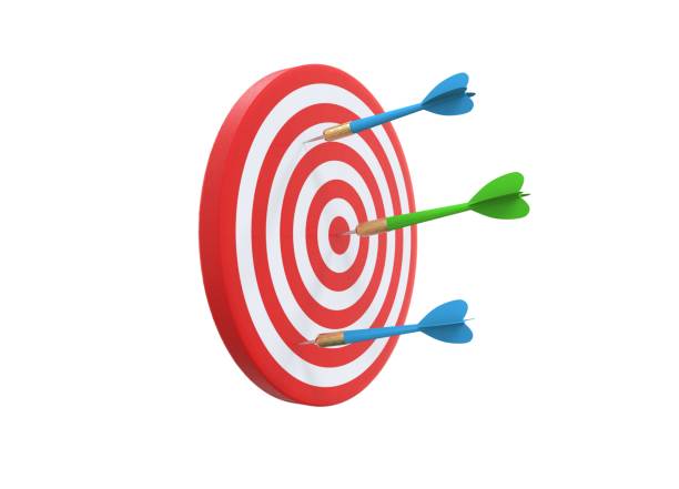 istock Dart game design many colorful arrows strikes on the board 1188016451