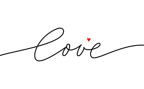 Vector illustration of Love mono line calligraphy. Phrase for Happy Valentine's day or lgbt pride. Encouraging greeting lettering card