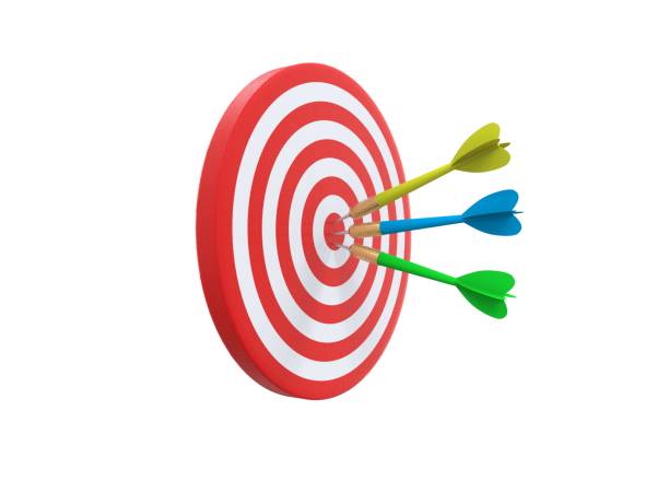 istock Dart game design colorful arrows hitting at the center 1188018638