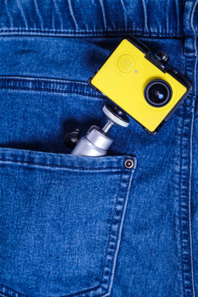 istock Action camera in trouser jean pocket For travel. 1188019620