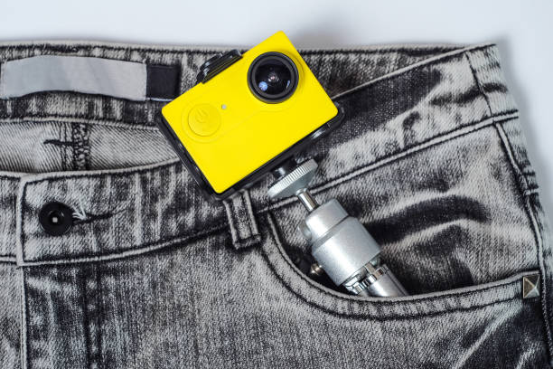 istock Action camera in trouser jean pocket For travel. 1188019624