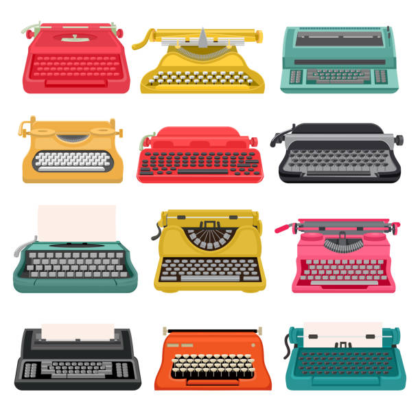 ilustrações de stock, clip art, desenhos animados e ícones de typewriter vector old vintage keyboard machine, retro type-write - typewriter retro revival journalist old fashioned