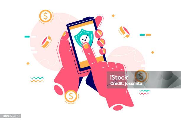 Mobile Payment Via Internet App Stock Illustration - Download Image Now - Security, Internet, Paying