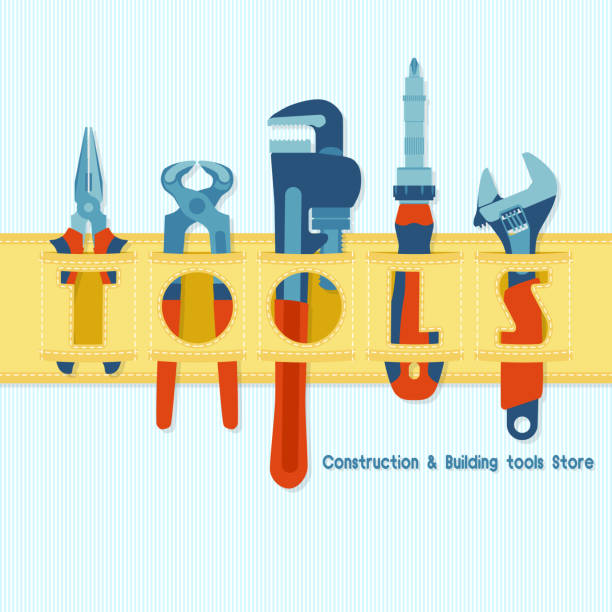 공구 벨트. 건설 및 건축 도구 저장소배너. 벡터. - tool belt belt work tool pliers stock illustrations