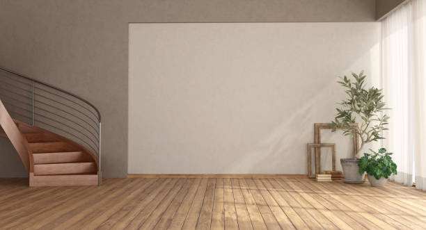 istock Empty room with wooden staircase 1188030078