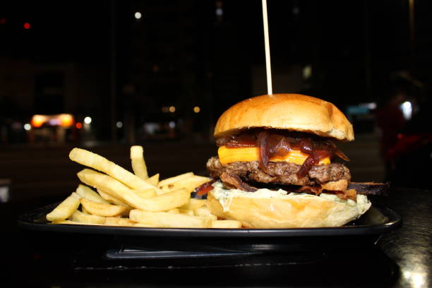 istock homemade beef burger sandwich with chips 1188032692