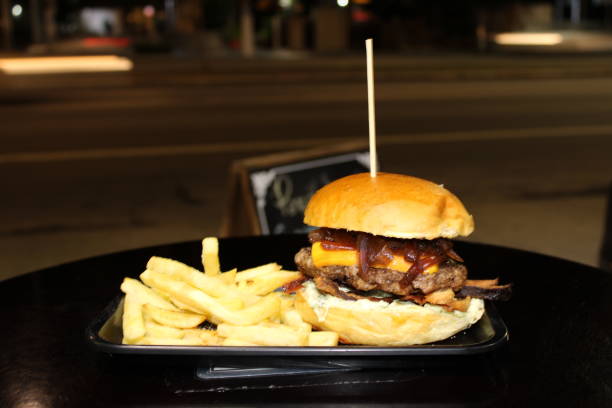 istock homemade beef burger sandwich with chips 1188032733