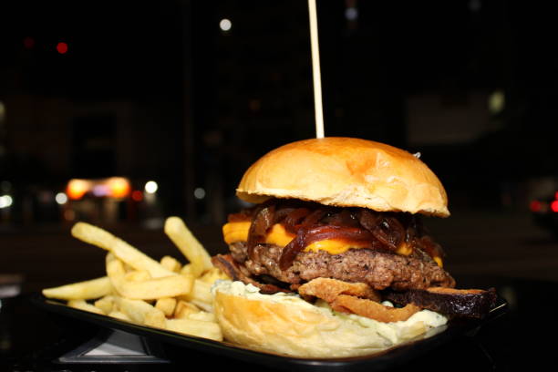 istock homemade beef burger sandwich with chips 1188032797