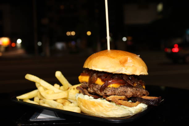 istock homemade beef burger sandwich with chips 1188032815