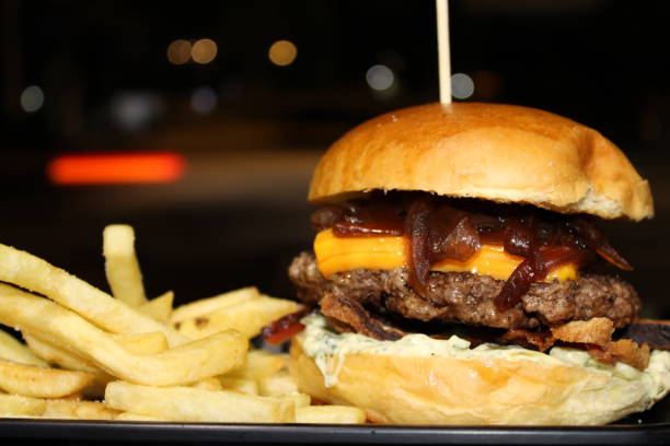 istock homemade beef burger sandwich with chips 1188032826