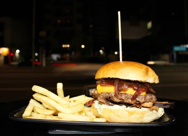 istock homemade beef burger sandwich with chips 1188032838