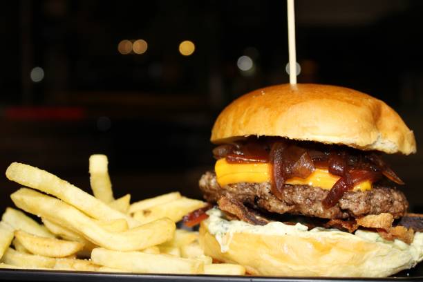 istock homemade beef burger sandwich with chips 1188032855
