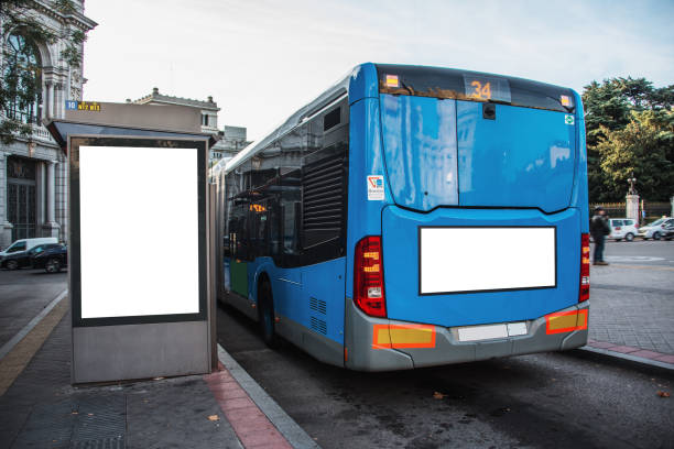 Bus and bus stop with blank spaces for advertisements