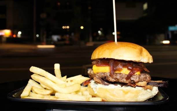 istock homemade beef burger sandwich with chips 1188032864